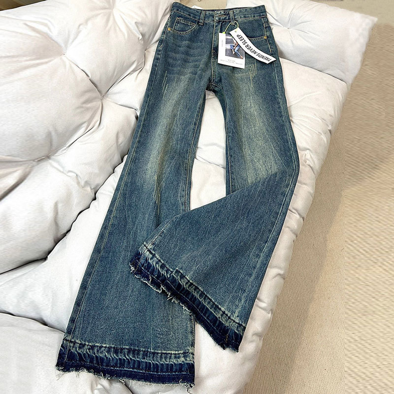 Denim Trousers Women's Slim-Fit Horseshoe Trousers American Style plus size Design High Waist Retro chubby girl Rapped Horn Trousers Denim Trousers Women's Slim-Fit Horseshoe Trousers American Style plus size Design High Waist Retro chubby girl Rapped Horn Trousers