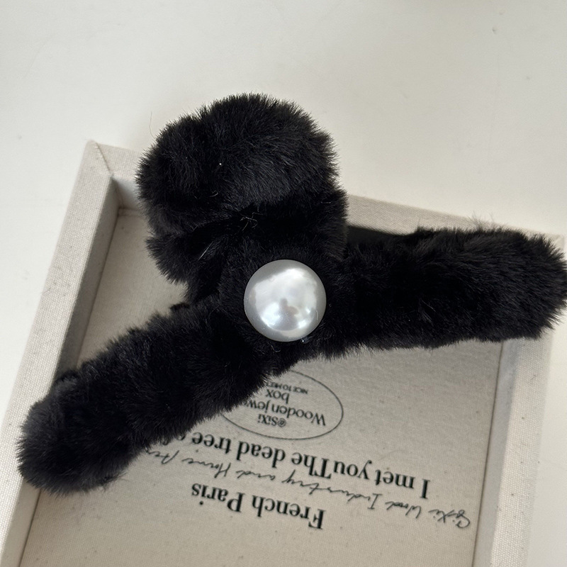 Herbst und Winter Plüsch Haarnadel Kopfschmuck weibliche Perle Haarspange Hinterkopf Haarspange große Haifisch-Clip Subnetz rot Hochsteckfrisur Haar Haarnadel_voghion.com