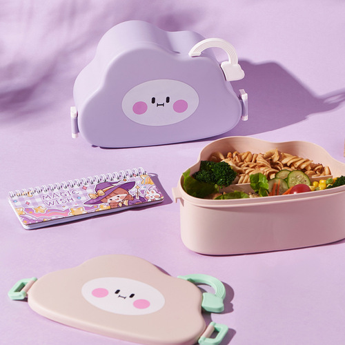 Cute cloud-shaped lunch box with lid for students, portable plastic compartment, microwaveable lunch box, children's picnic box