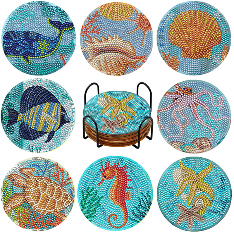 Diamante personalizable pintura taza almohadilla de dibujos animados tablero de madera aislamiento térmico pequeño diy alta sensación de fabricación artesanal al por mayor taladro de cristal