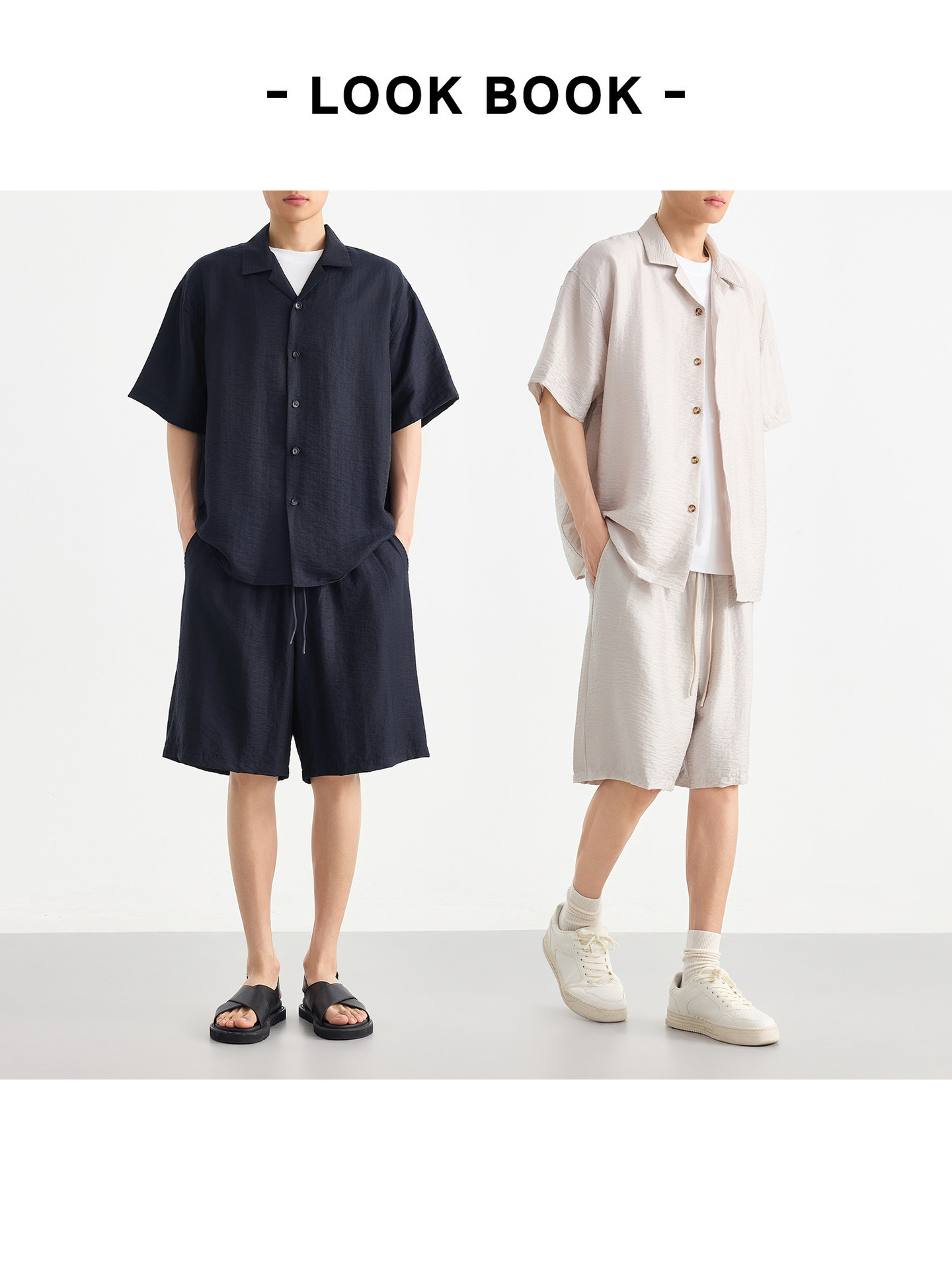 Bộ sơ mi ngắn tay cổ Cuba nam phong cách công sở, chất liệu nhăn mềm mại — Quần Short (91718)