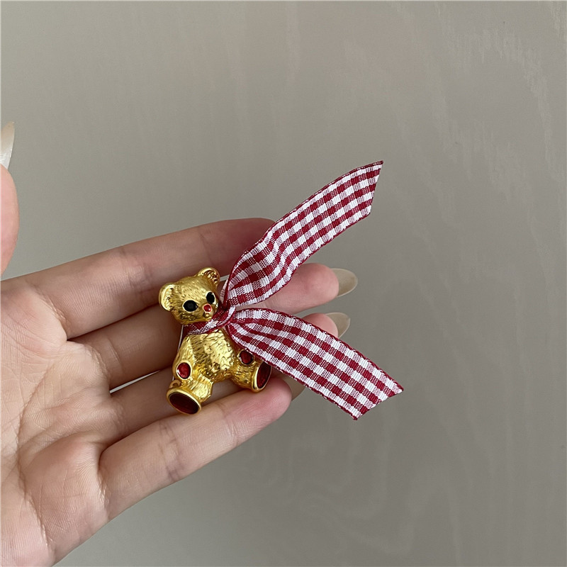 Bear Houndstooth Bow Korean Style Brooch Wholesale Nihaojewelry display picture 9