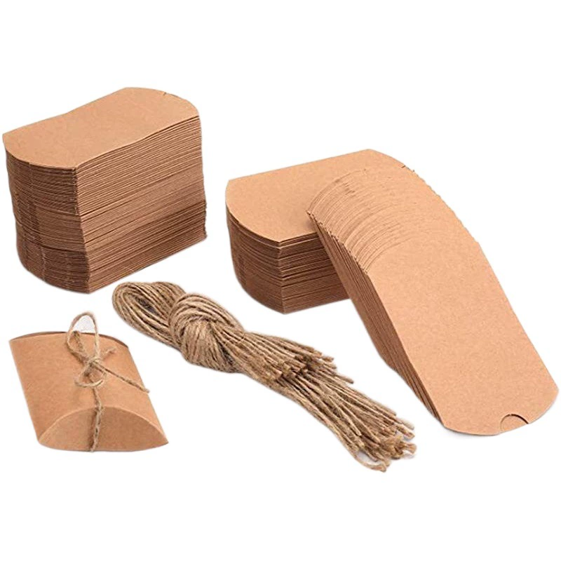 Трансграничный в наличии Европейский стиль пеньковая веревка Крафт-бумага Коробка подушки Коробка конфет Свадебная белая подарочная коробка