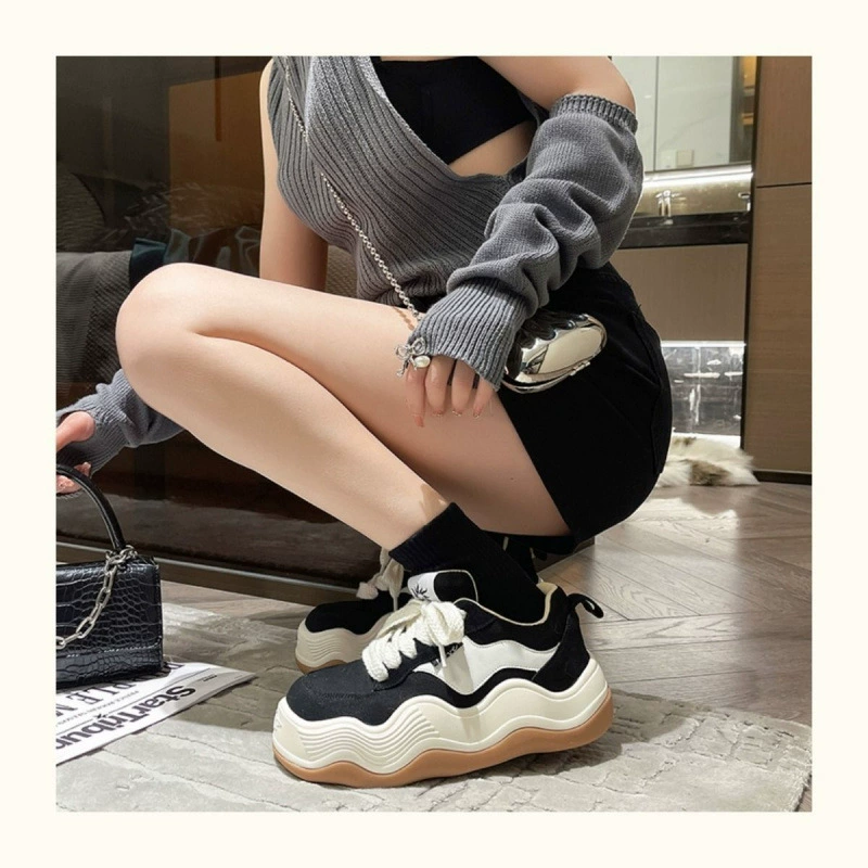 (Wholesale), fashionable casual breathable sneakers all-season platform with shoelaces for students, internet celebrity, Korean style, low heel