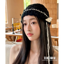 2025春夏时髦搭配~法式手工钩织镂空包头帽女针织流苏帽子小众