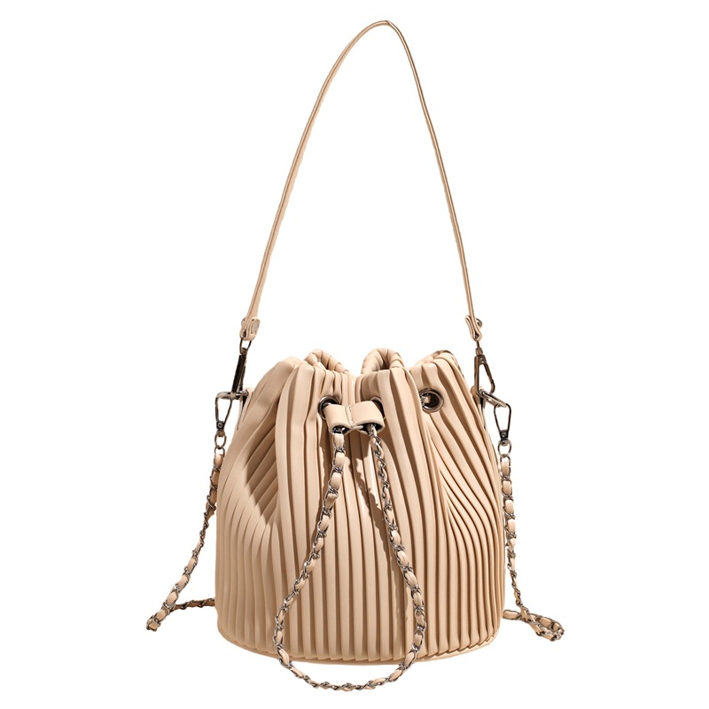 Bolso de cubo con cordón plisado de diseño de nicho transfronterizo para mujer 2025 nuevo bolso de mensajero de un solo hombro de moda de verano y coreano