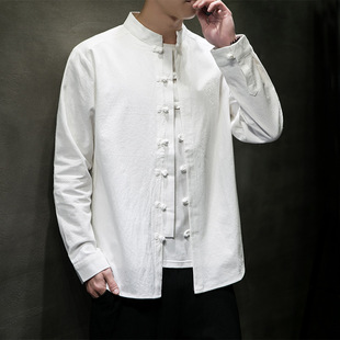 2024 autumn new Chinese style men's cotton and linen embroidery buckle Chinese Tang suit long sleeve shirt a generation of hair