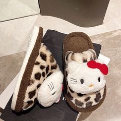 哈喽kitty拖鞋豹纹毛绒室内加绒加厚冬季防滑保暖软底棉拖鞋可爱
