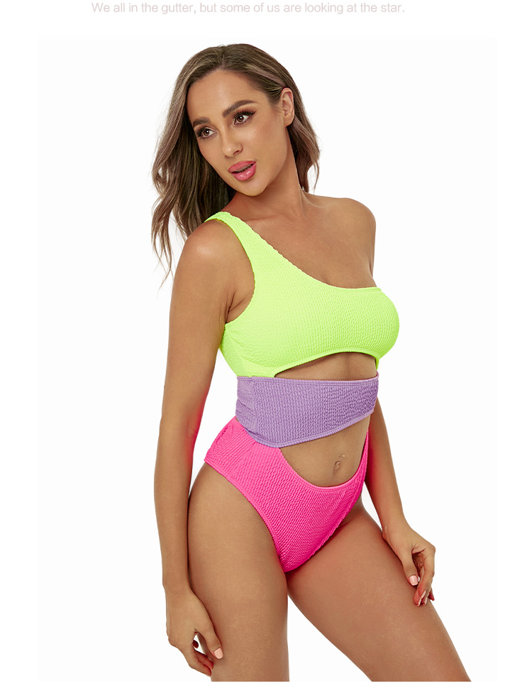 One Shoulder Color Matching One Piece Swimsuit - One Shoulder Swimsuit - Uniqistic.com