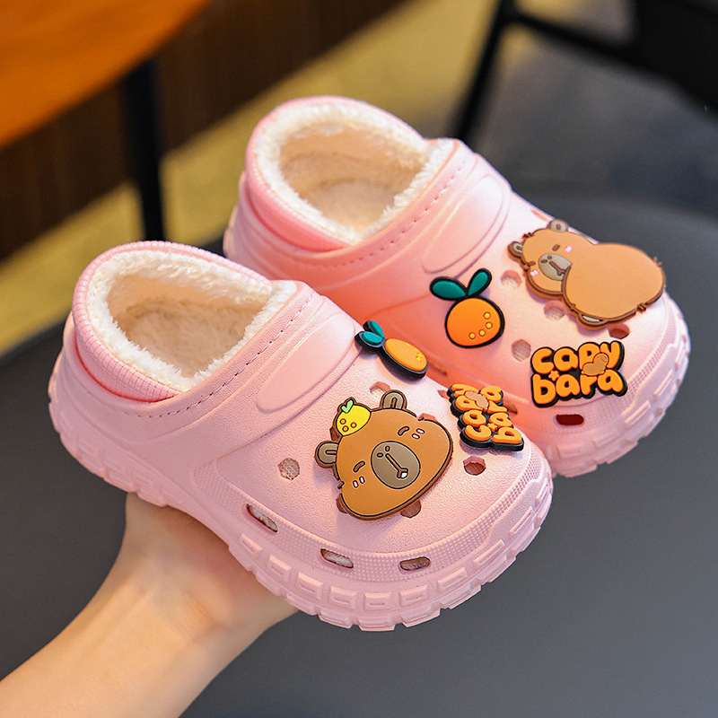 Zapatillas de algodón de invierno para niños Capibara, zapatillas de algodón para niños y niñas, cálidas y impermeables, bolsas para niños pequeños y grandes.