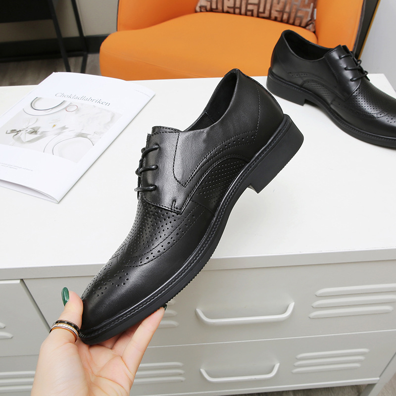 Men's Leather Formal Shoes With Straps And Perforated Design_voghion.com