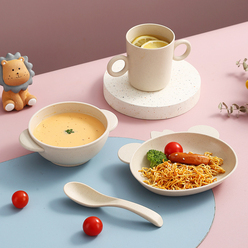 Japanese-style Wheat Plastic Children's Double-ear Food Bowl Baby Tableware Kindergarten Children's Food Bowl Anti-fall and Anti-scalding