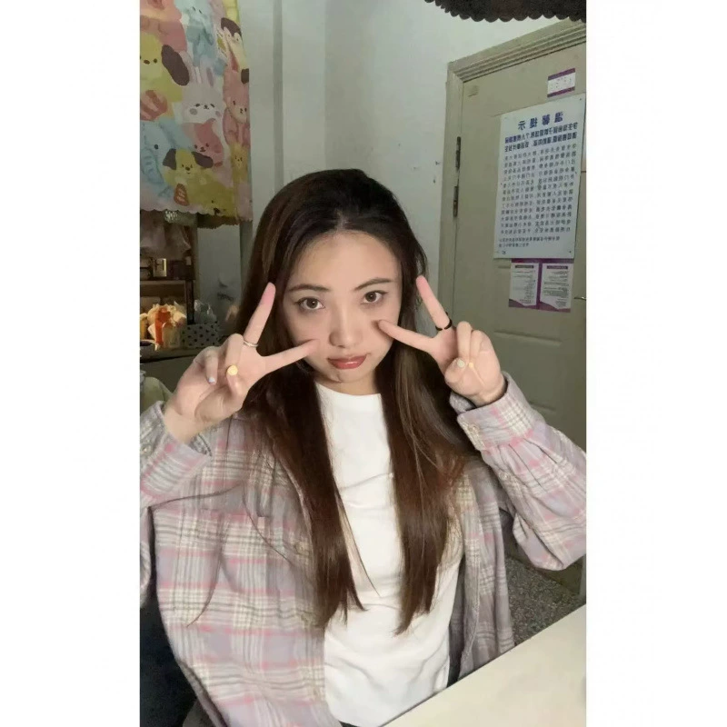 Корейская сладкая розовая клетчатая рубашка женская свободная повседневная рубашка с длинными рукавами топ кардиган внутри и снаружи