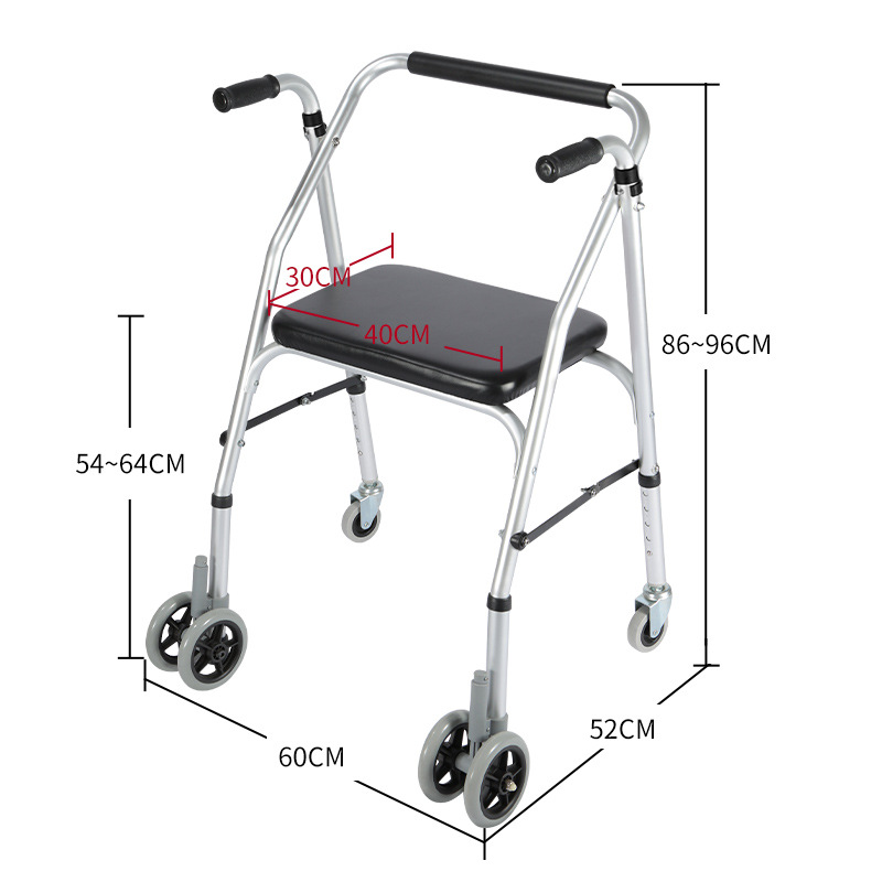 Asistencia multifuncional para caminar con ruedas de cuatro patas silla de empuje para ancianos caminante auxiliar carro de mano ajustable en altura portátil para sentarse