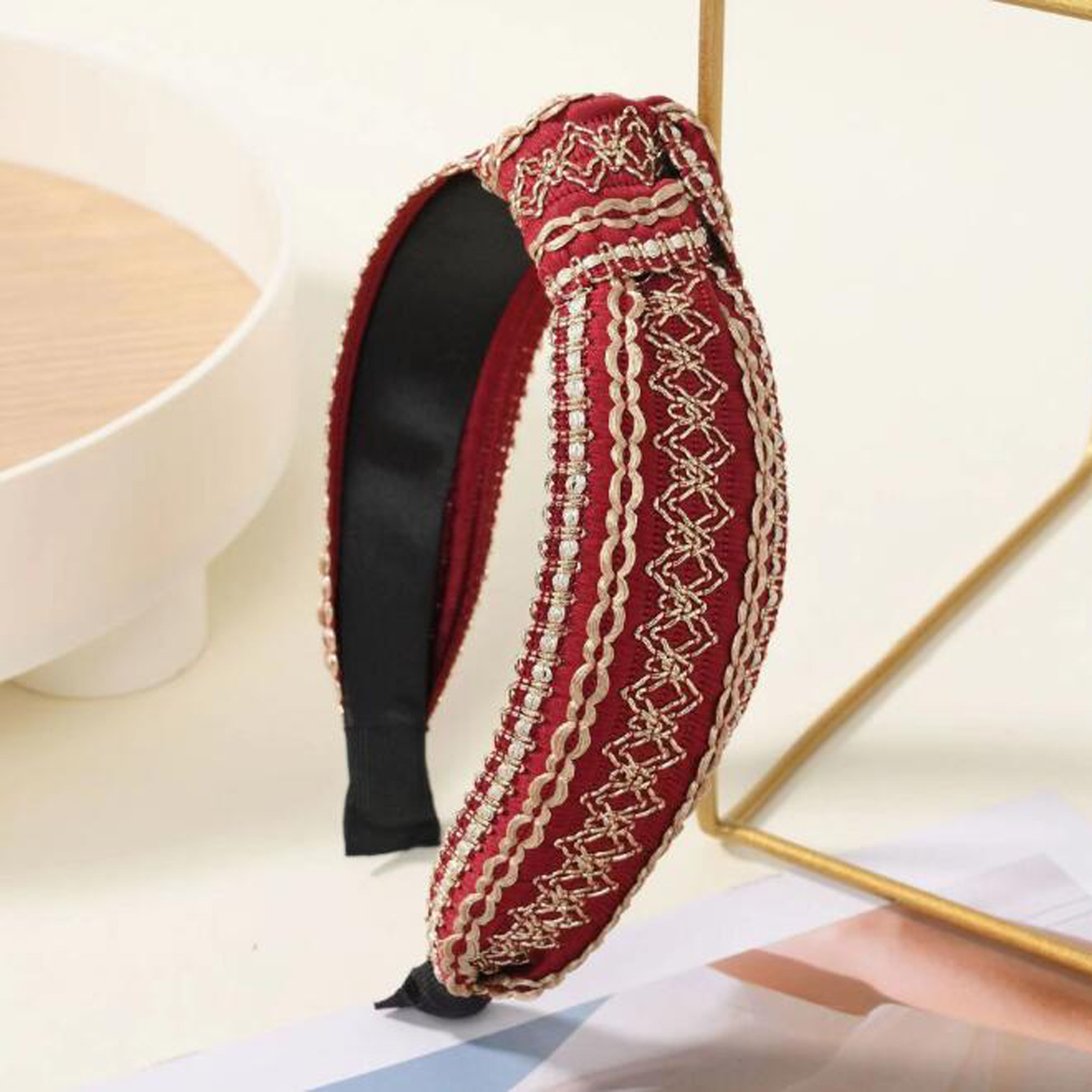 Bandana larga com nó retro para mulher acessório de cabelo_voghion.com