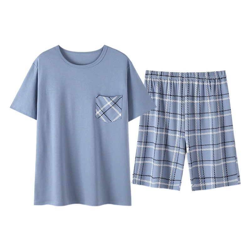 Мужская пижама летом хлопок с короткими рукавами 2023 новый повседневный простой папа среднего возраста может носить костюм на дому