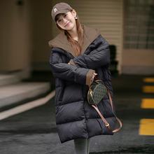 白鸭绒工厂直销欧版冬季新款拼接假两件时尚显瘦中长款羽绒服女