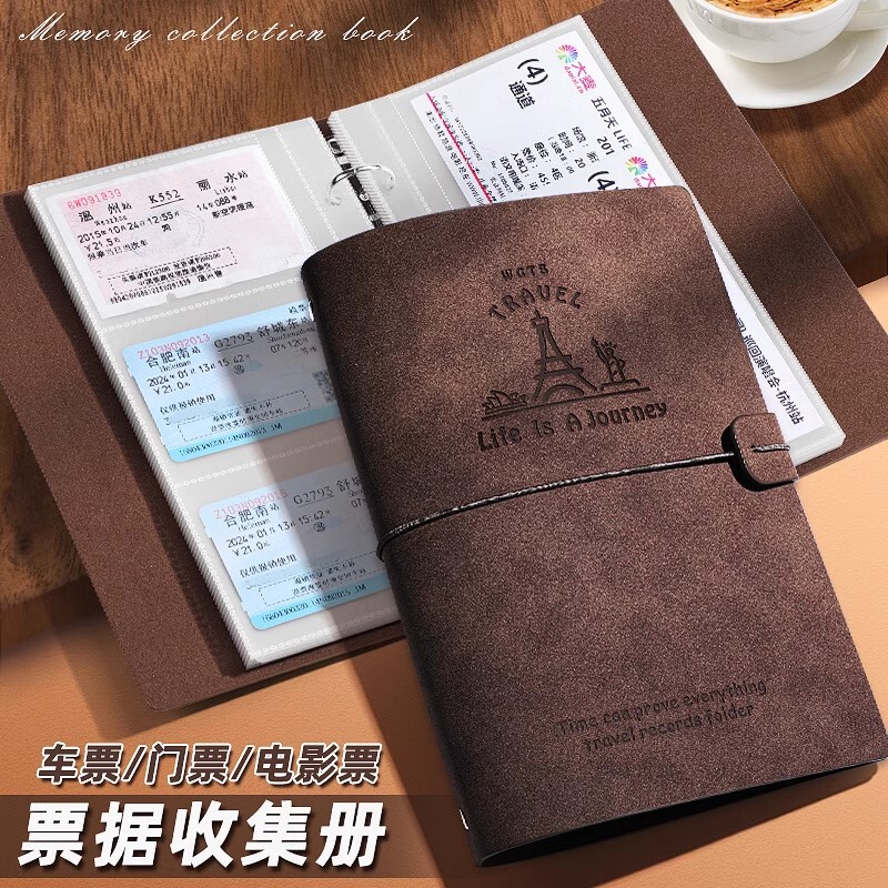 Leather Bill Collection Book, Retro Ticket Holder, Ticket, Movie Ticket Storage, Postcard, Loose-Leaf Polaroid Commemorative Photo Album Leather Bill Collection Book, Retro Ticket Holder, Ticket, Movie Ticket Storage, Postcard, Loose-Leaf Polaroid Commemorative Photo Album