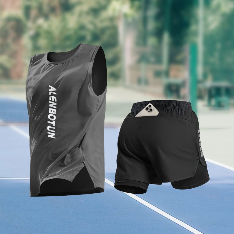 Running Sports Suit Men's Summer New Marathon Training Fitness Clothes Professional Quick-Drying Basketball Vest Shorts