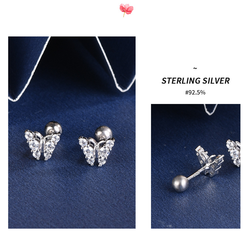 Sweet Butterfly Sterling Silver Plating Zircon Ear Studs 1 Pair display picture 1
