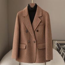 少量服饰春季新品骆驼绒桑蚕丝混纺双面呢大衣2025西装领毛呢外套