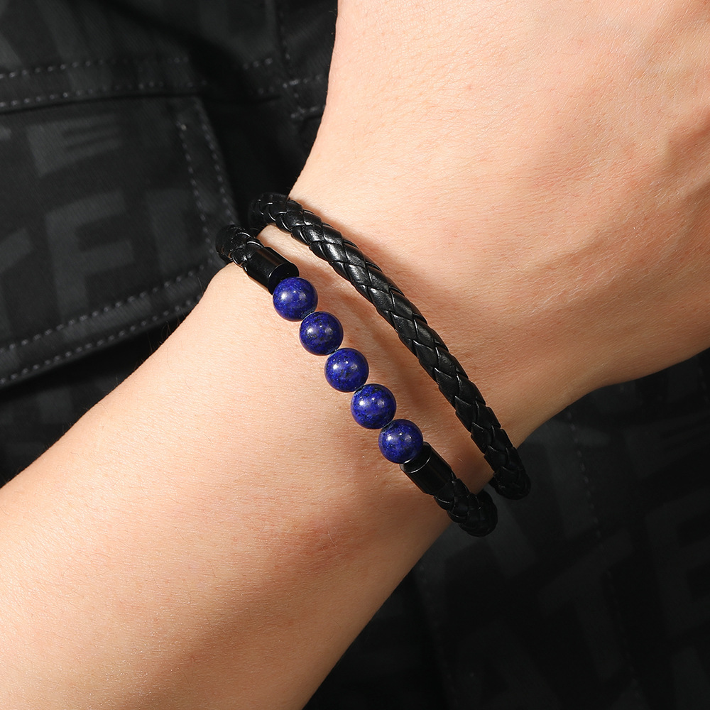 21g Weight Bangle Classification Pu Leather Chain Material 1 Piece Quantity Daily Occasion Pu Leather, Alloy Material Geometric Pattern All Seasons Season Men's Gender Beaded, Handmade Design Vintage Style, Punk Style Vintage Style Punk Geometric Pu Leather Alloy Beaded Handmade Men's Bangle Men Cord & Leather Bracelets 15