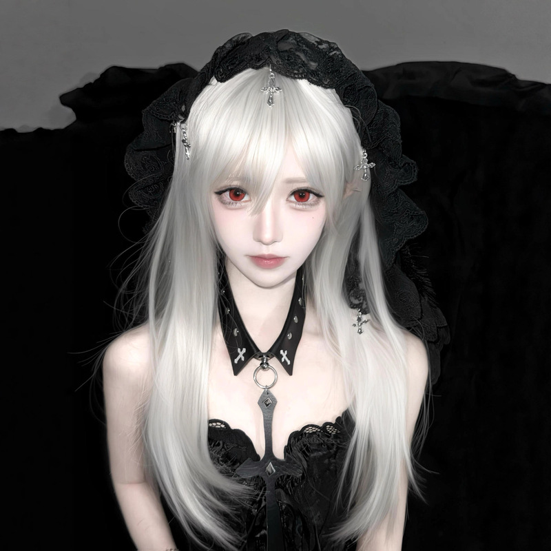Star Journey Wig Girl Lolita Long Straight Hair Silver Gray Halloween Photo Daily Jk Full Wig with Bangs