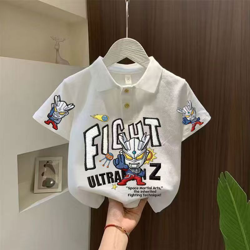 Stylish and casual short-sleeved T-shirt for toddlers, a new summer style for boys, featuring Ultraman design.