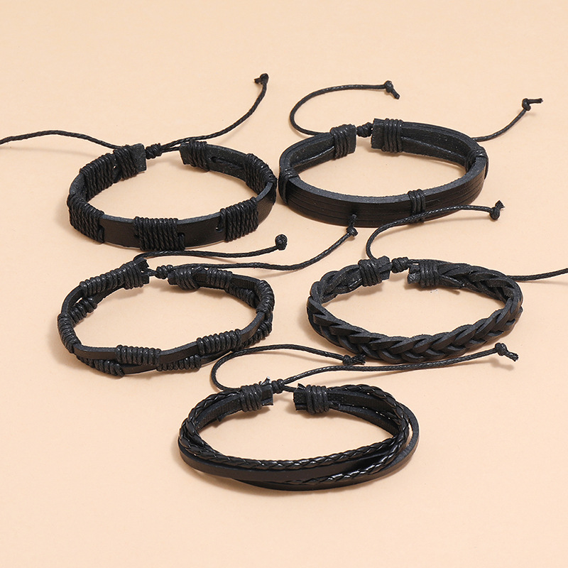 Retro Simple Braided Black Leather Bracelet display picture 3