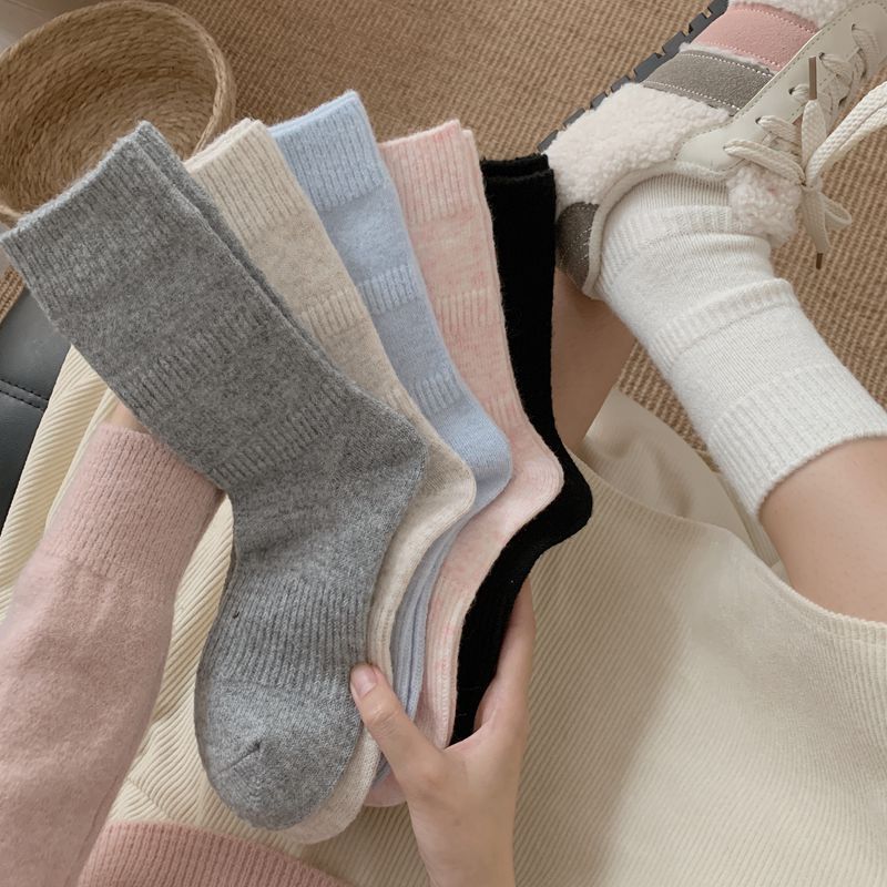 2025 Winter Thick Wool Women's Socks Solid Color Warm Mid-Calf Socks Home Maternity Floor Socks Long Slouch Socks