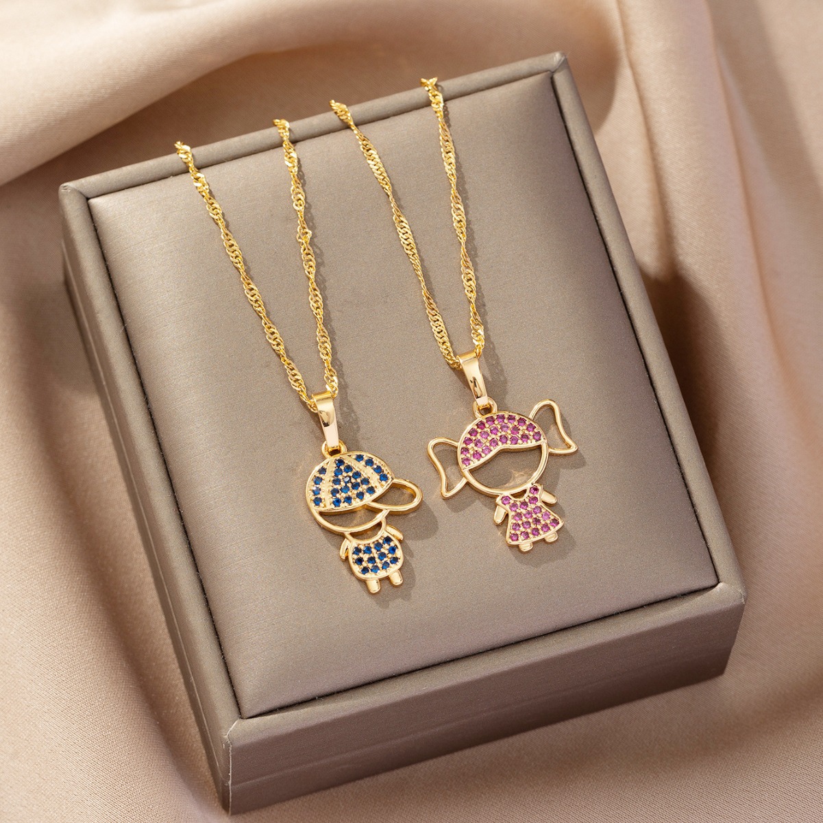 Xiyin cross-border couple colgante de moda nuevo nicho único diseño de zircon lindos colgante de collar para niños y niñas
