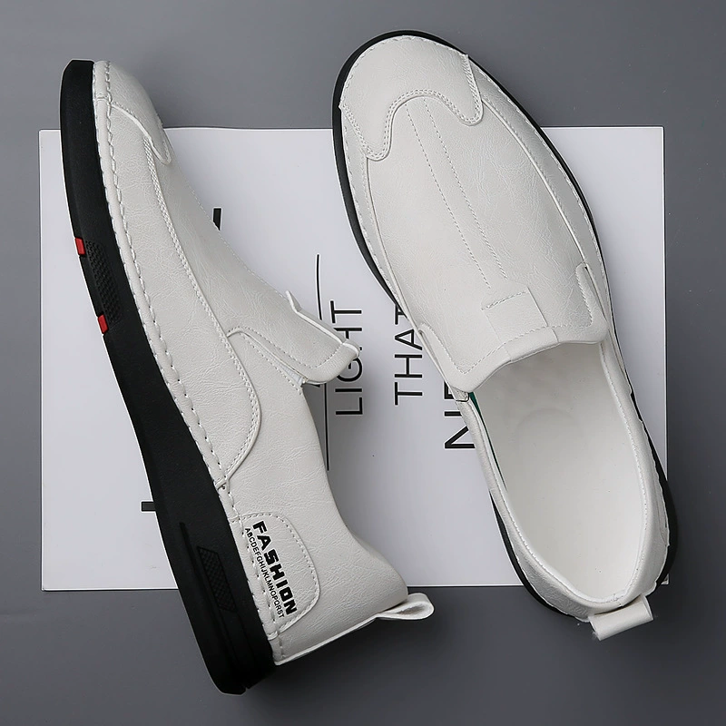 Белая Мужская обувь 2023, новая летняя дышащая обувь без шнуровки, кожаная обувь с мягкой подошвой, мужская повседневная кожаная обувь