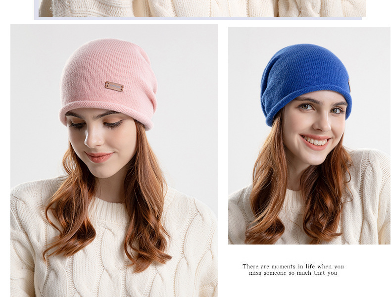 9941 Autunno e inverno pelo sottile lavorato a maglia piccola etichetta tinta unita versatile cappello al chiaro di luna fascia grande da donna Baotou_voghion.com