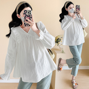 in stock Real Shot Maternity Spring Fashion Cotton Shirt Loose Casual Top