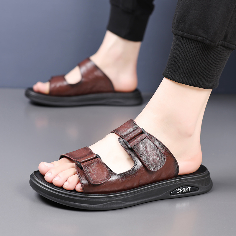 Verano, zapatillas de cuero de hombre, zapatillas de cuero frías, sandalias al aire libre, zapatillas de hombre transpirables, comercio