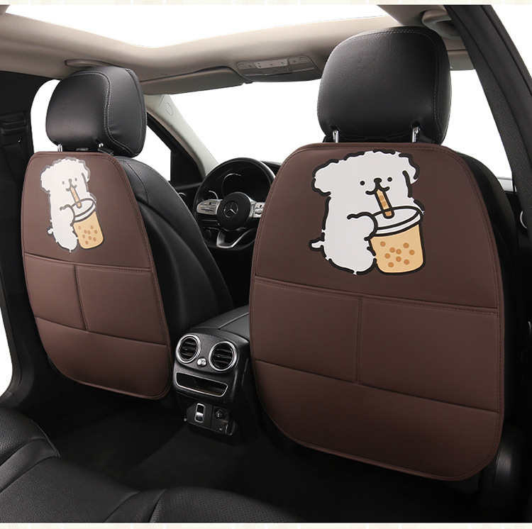 Car Anti-Kick Pad, Kidsren's Seat Back Anti-Kick and Anti-Stain Pad, Rear Seat Anti-Stain Pad, Cartoon Cute Puppy Leather Pad