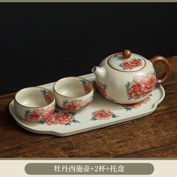 Ru Kiln Peony Xishi Pot чайный набор: чайник; чайник+2 чашки; чайник+2 чашки+поднос; чайник+4 чашки+поднос