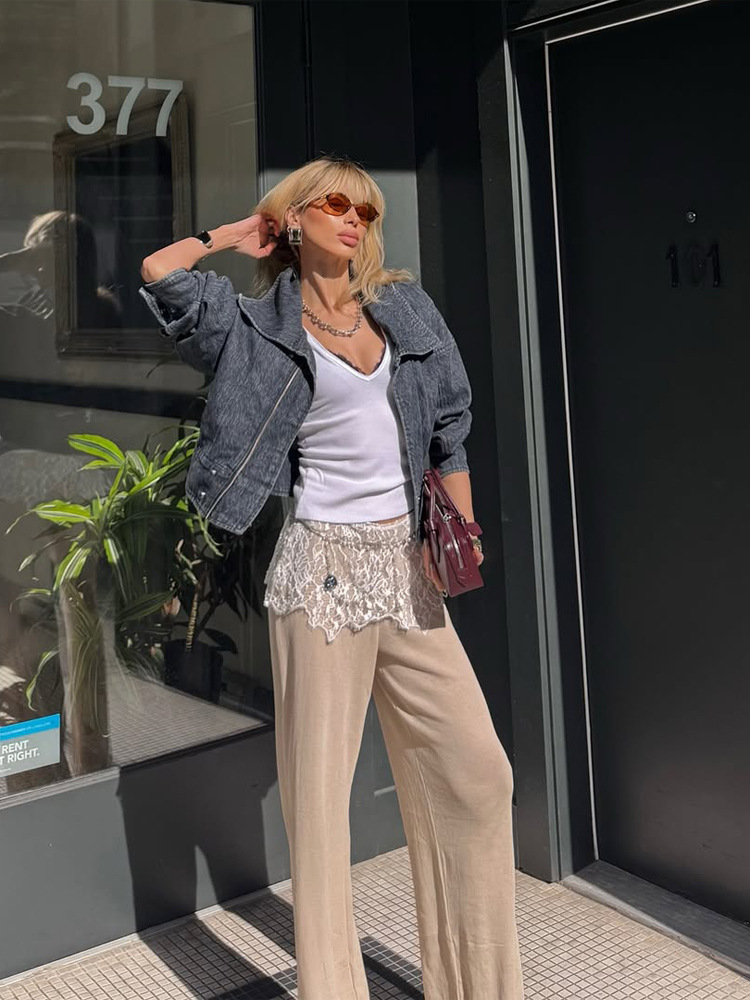 Modas de encaje sólido coreano pantalones delgados y sexy primavera 2026 nuevo estilo transfronterizo europeo y americano