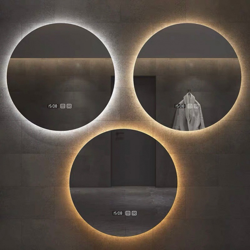 Espejo redondo inteligente de baño antifiebla espejo táctil con lámpara espejo de baño colgado en pared antifiebla espejo de maquillaje LED luminoso