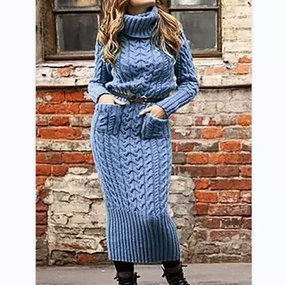 Women's Fashion Casual Long Sleeve Knitwear Sweater - Blue - View 1