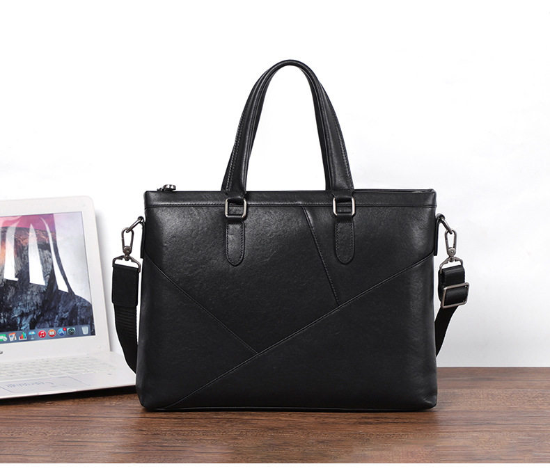 Túi xách nam da bò thật dạng cặp công sở mỏng đựng laptop 14 inch, 37×6×27 cm — Màu đen chi tiết 4