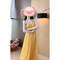 夏の新しいファッション気質フレンチホルターネックストラップ年齢軽減ドレスロングスカート（胸パッド付き）その他