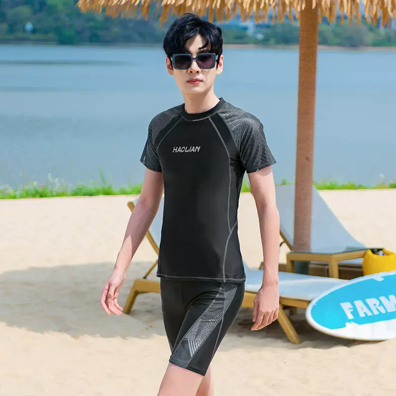 泳衣男士上衣青少年男款生泡温泉游泳裤防尴尬大码套装外贸代批发