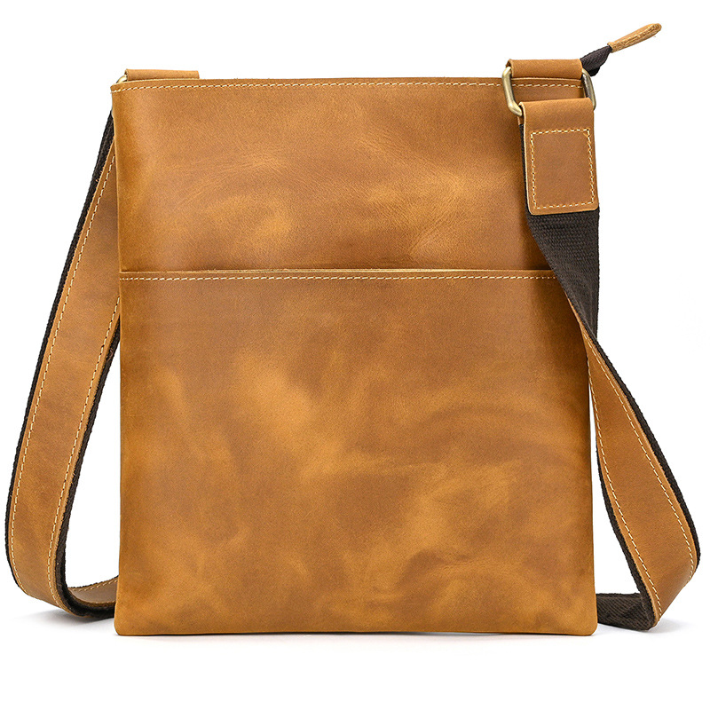 メンズ本革ショルダーバッグ、クレイジーホースレザークロスボディバッグ、トップグレイン牛革フリップカバーショルダーバッグ、iPadバッグ、越境専用