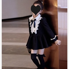 Fashionable Girls' Dress 2024 New Autumn Trendy Children's Girls College Style Bowknot Princess Dress