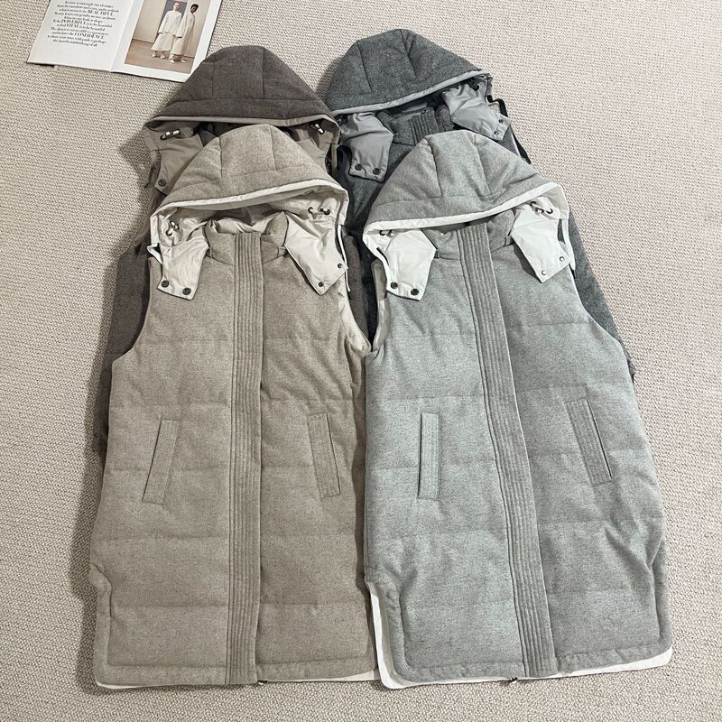 Yijian2025 Winter European and American Light Luxury New Wool Long 90% White Goose down Hooded down Jacket Vest Coat Yijian2025 Winter European and American Light Luxury New Wool Long 90% White Goose down Hooded down Jacket Vest Coat