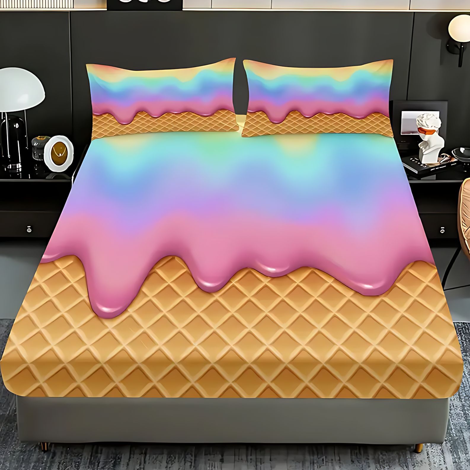 TEMU / JIT transfronterizo textil casero tema helado molido HD impresión digital cama cama