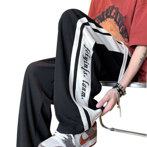 American style high street casual versatile long pants men's spring and summer thin minority sport pants color matching splicing student straight leg pants 