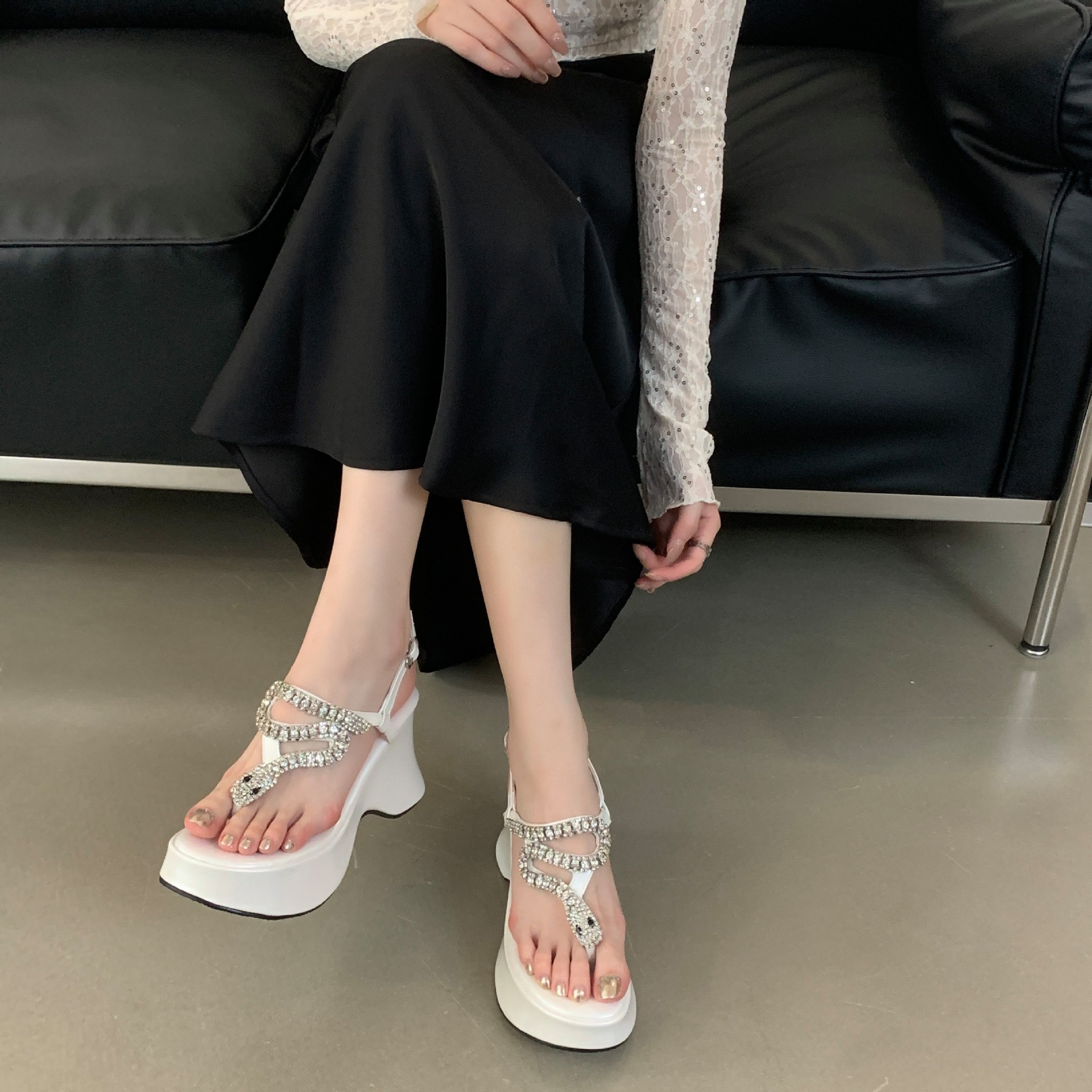 Recommended 2025 Fashion Roman High Heel Casual Sandals New Snake Head Open Toe Wedge One-Strap Women's Shoes_vogvips.com