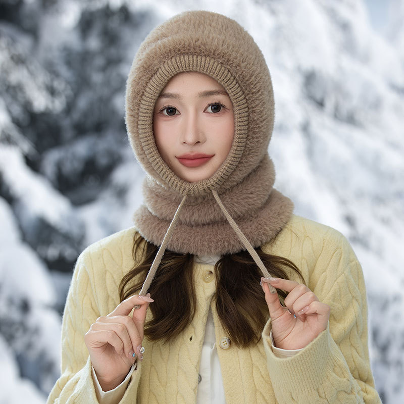 女士保暖围脖连体面罩帽秋冬季户外骑车套头一体帽东北滑雪防风帽|undefined